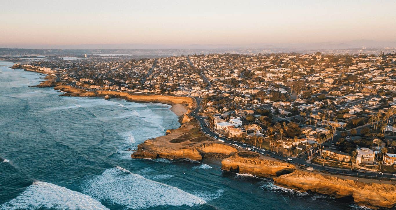 Aerial view of the Southern California coastline near San Diego